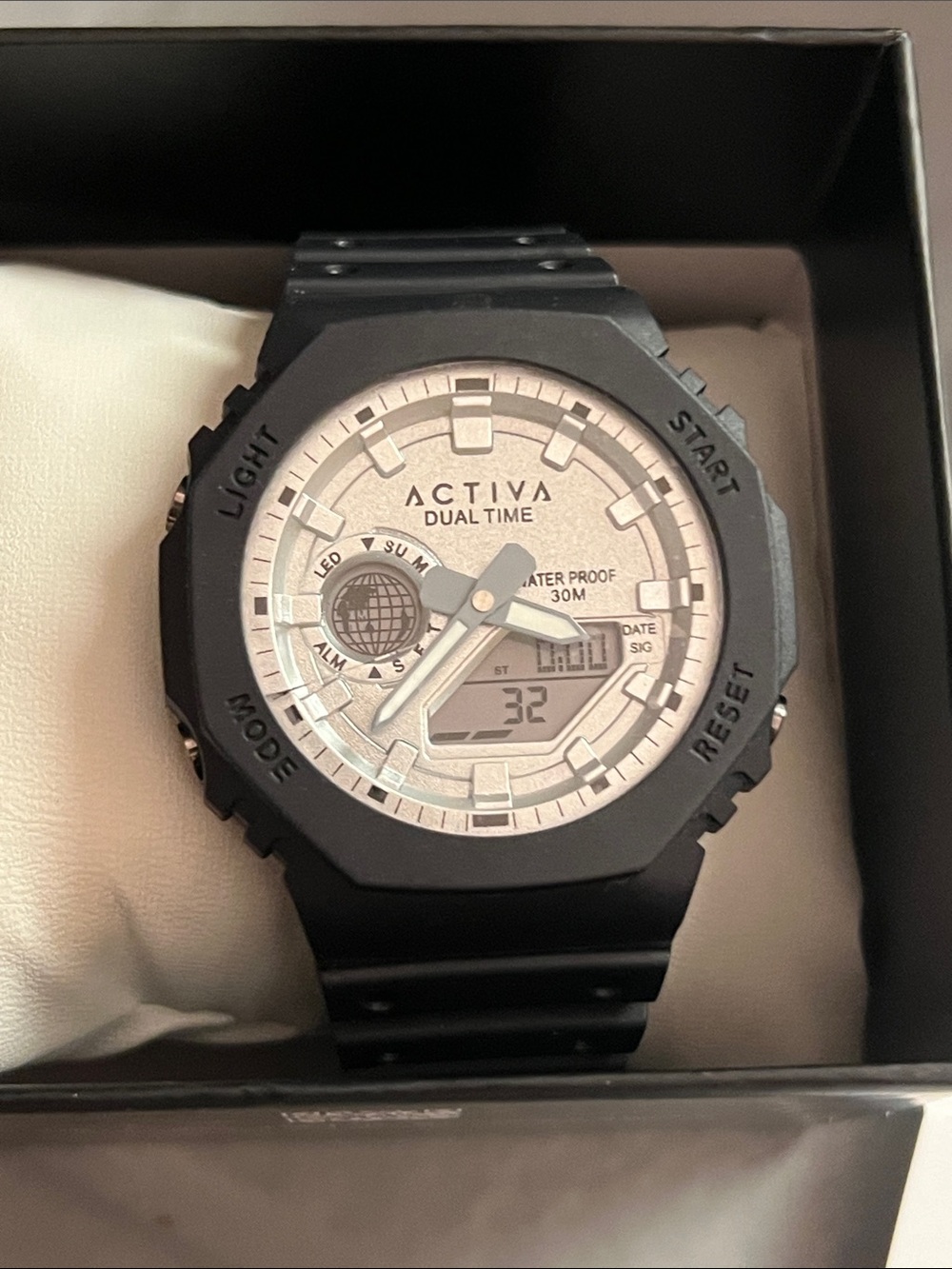 ACTIVA Black and Silver Men's Dual-Display Sport Watch Waterproof